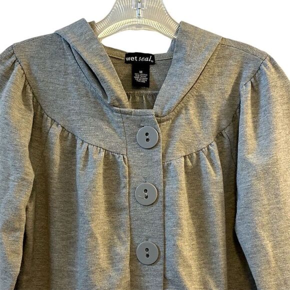 Wet Seal Women's Gray Hooded Button-Up Cardigan Sweater Size M - Picture 2 of 16